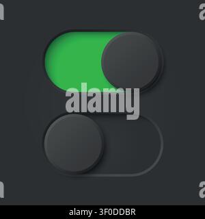 On Off Toggle Switch, Vector Illustration. Green and Black UI Slider, Toggle Button with Round Knob, Toggle Control. Vector Design Element Stock Vector