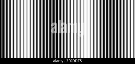 Black striped halftone gradient background. Thick to thin line gradation texture. Repeating parallel strip wallpaper for print, banner, poster. Vector fading vertical linear backdrop. Doppler concept Stock Vector
