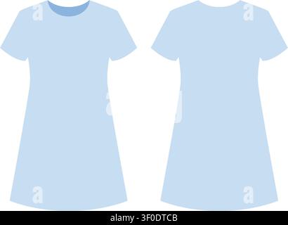 Flat vector illustration of a pastel blue dress template with front and back views. Stock Vector