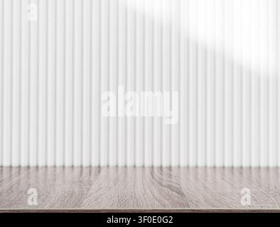 White vertical corrugated wooden wall background texture with clean linear pattern design Stock Photo