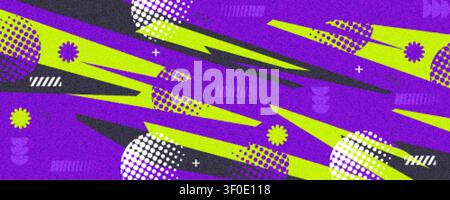 Energetic Memphis Style Sport Background With Geometric Elements and Texture Effects. For Banner or Poster Design Template Stock Vector