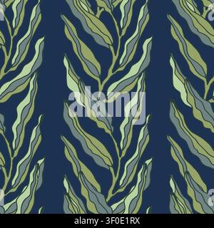 Dark Navy Vertical Wavy Leaves Pattern Stock Vector