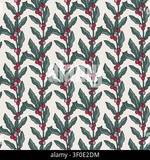Vertical Botanical Red Berry Vine Vector Stock Vector