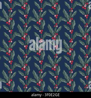 Dark Navy Botanical Berry Vine Print Stock Vector