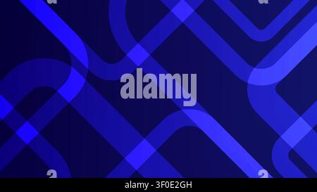 Abstract blue vector background neon geometric lines with rounded corners overlapping on dark gradient, modern futuristic digital technology wallpaper Stock Vector