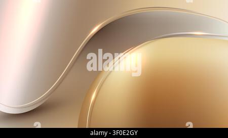 Golden abstract background with elegant liquid waves, luxury metallic sphere graphic with smooth curves, modern shapes design, glowing light fluid pat Stock Vector