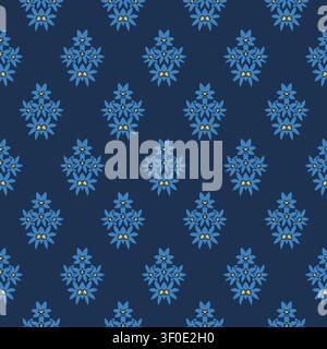 Dark Blue Floral Damask Motif Vector Stock Vector