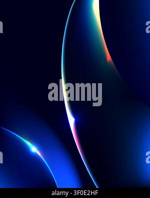 Abstract blue neon light curves on dark background featuring a futuristic cosmic design with a glowing prism effect and vibrant fluid lines for modern Stock Vector