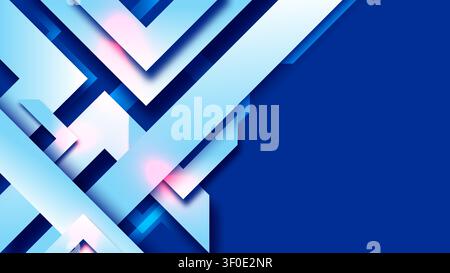 abstract geometric background overlapping white and blue diagonal stripes with a soft pink neon glow, corporate banners or modern digital web design p Stock Vector