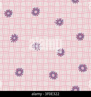 Pink Daisy Floral Wavy Grid Vector Stock Vector