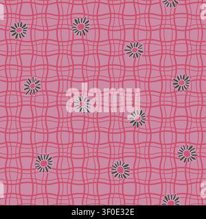 Magenta Daisy Floral Wavy Grid Vector Stock Vector