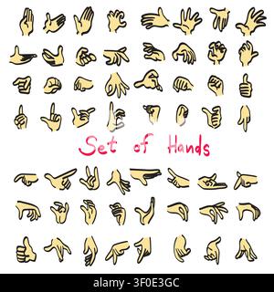 set of hand gesture illustration drawing vector isolated on white background Stock Vector