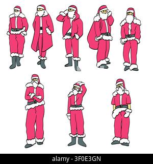 Santa claus with various styles of clothing illustration drawing vector isolated on white background Stock Vector