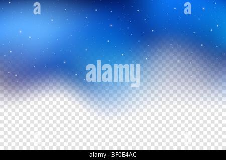 Night sky background with stars. Light blue gradient of galaxy with shiny magic glitter and bright sparkles. Transparent winter cosmic vector bg with Stock Vector