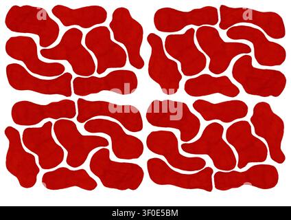 Vibrant red camouflage pattern on a white background. Abstract design, hand drawn with markers, organic blobs. Concept of military style, fashion, spo Stock Photo