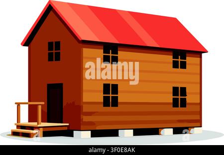 Rustic wooden barn on stilts with red roof, flat vector illustration Stock Vector