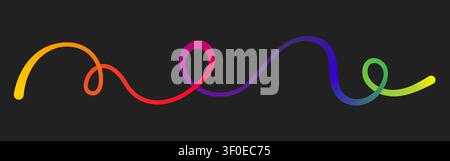 Wavy squiggle rainbow gradient color line create dynamic abstract curve vector illustration. Stock Vector