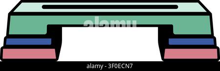 Flat illustration of a simple low bench with a dark top and pastel colored support blocks on both sides Stock Vector