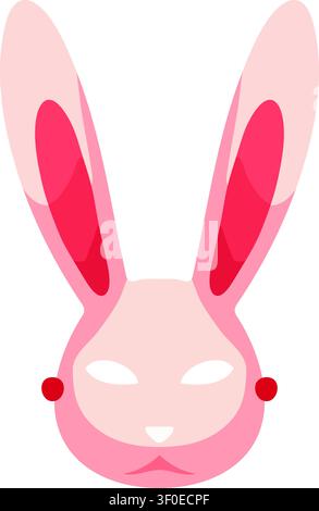 Flat illustration of a white rabbit mask with long upright ears pink inner ear details and a calm expression Stock Vector