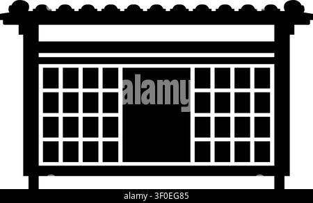 Flat illustration of a traditional wooden house facade with a central doorway and grid patterned windows Stock Vector