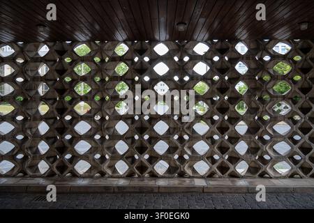 Decorative concrete breeze block wall at the Berlin Stasi Museum in Berlin, Germany. Stock Photo