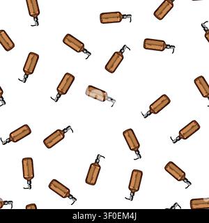 pattern Amber glass dispenser bottle with black pump top on white background, clean vector style illustration for cosmetics, skincare, soap, lotion, s Stock Vector