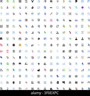 Large set of diverse flat design icons illustrating concepts across business, technology, finance, education, health, and social communication for mod Stock Vector