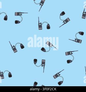 pattern handheld walkie talkie with external speaker microphone, illustrating two way radio communication for security, emergency response, law enforc Stock Vector