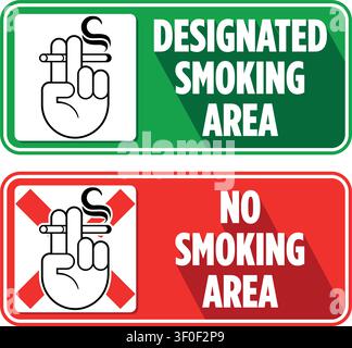 Hand holding a lit cigarette. Template for Designated Smoking Area and No Smoking Area signs. Vector on a transparent background. Stock Vector