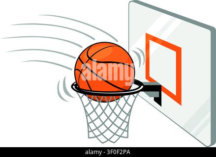 Basketball ball falling in basket hoop. Accurate throw into the basket of the basketball backboard. Vector on a transparent background Stock Vector