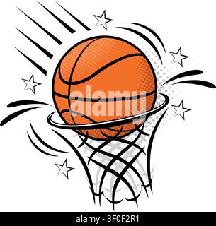 Basketball ball falling in basket hoop. Vector on a transparent background Stock Vector