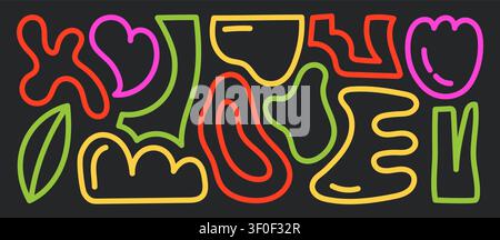 Neon Abstract Doodle Shapes Stock Vector