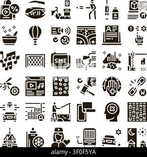 Collecting a varied set of solid glyph icons representing business concepts, everyday life activities, health, technology, and various abstract symbol Stock Vector
