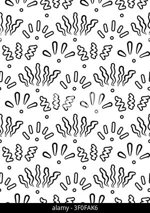 Vector seamless pattern with black scribble dashes on white background. Monochrome texture with contour doodle rays for wrapping paper and wallpaper. Stock Vector
