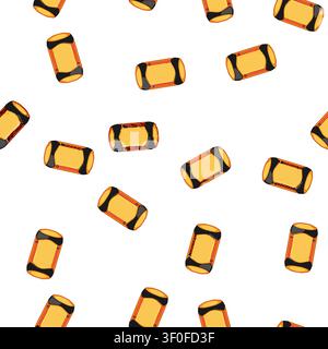 pattern Compact orange compression bag with black and red straps storing outdoor gear for hiking and camping, portable stuff sack ideal for backpackin Stock Vector