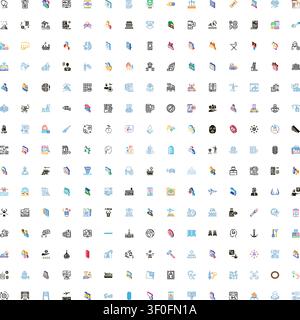 Collection of numerous modern gradient and line art icons representing business, communication, technology, nature, social concepts, and everyday obje Stock Vector