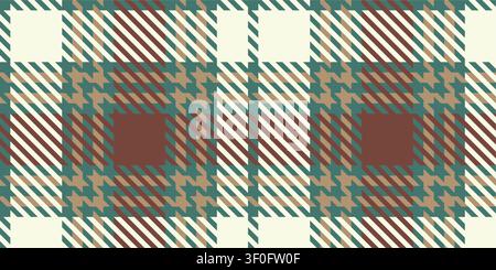 Elegant green teal and brown Christmas houndstooth tartan plaid with cream accents Stock Vector