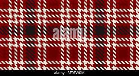 Deep red and black houndstooth pattern with white accents in tartan plaid style Stock Vector