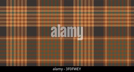 Vibrant tartan plaid featuring bright orange, forest green, brown with houndstooth texture. Modern Scottish check with enhanced twill weave detail. Stock Vector