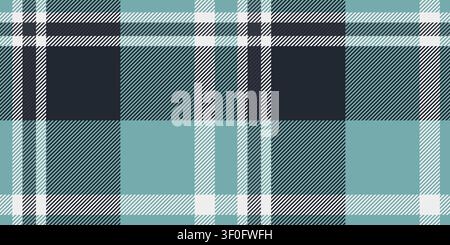 Seamless tartan plaid pattern with bold grey, turquoise and white wide stripes. Modern checkered textile design. Stock vector illustration in flat car Stock Vector