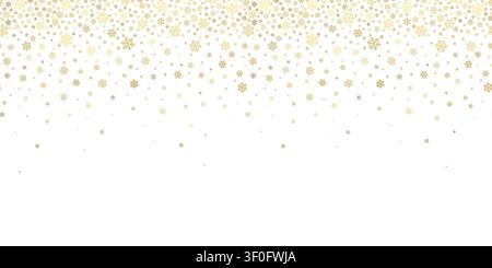 Gold snowflake. Golden shooting snowflakes. Falling winter snowflake. Elegant irregular snow flake on background. Scatter border. Random sparkling Stock Vector
