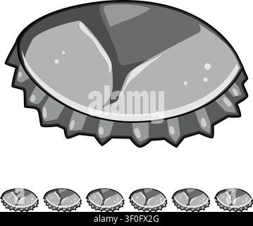 Bottle cap illustrating a discarded or recycled metal closure for various refreshing beverages, designed for drinks like beer, soda, or sparkling wate Stock Vector