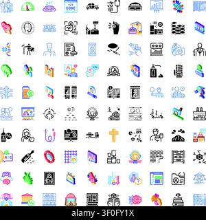 Diverse collection of vector icons representing various industries. Concepts. And abstract elements like business. Health. Technology. Education. And Stock Vector