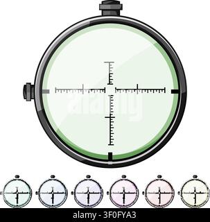 shot scope sniper cartoon. weapon cross, rifle military, hair focus shot scope sniper sign colorful illustration Stock Vector