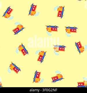 pattern tracks train toy cartoon. conductor caboose, whistle steam, model playvintage tracks train toy sign. seamless vector illustration Stock Vector