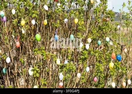 European traditional Easter tree decoration outdoors. Stock Photo
