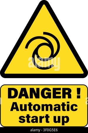 Danger automatic start up. Warning triangle sign used on automatic machineries. Stock Vector