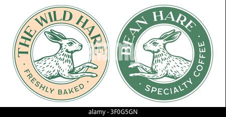 Hare, rabbit sketch. Vintage bakery coffee bean symbol set Stock Vector