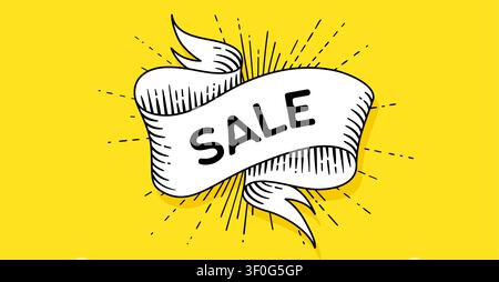 Sale. Banner ribbon. Vintage engraved scroll Stock Vector