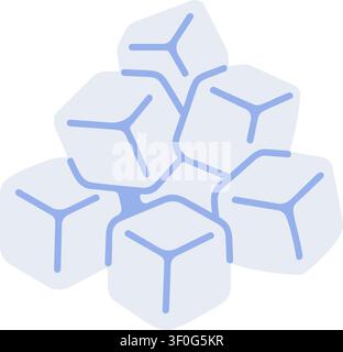 Stacked ice cubes, flat cartoon vector illustration. Pile of blue ice cubes, isolated design element Stock Vector